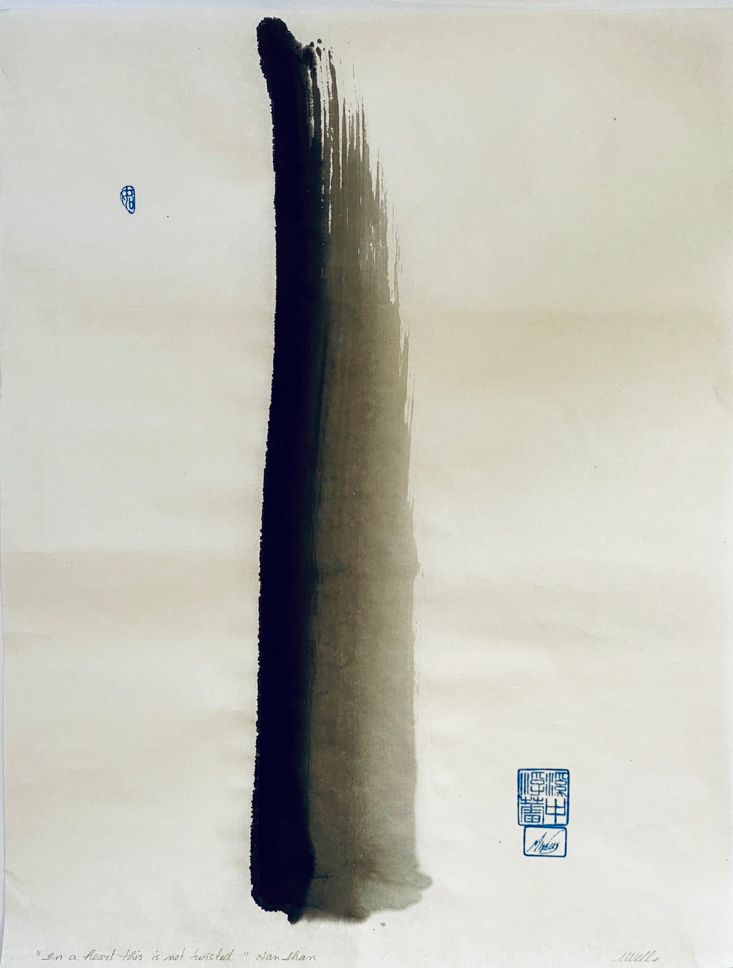 Abstract Sumi e, Black Ink on White Mulberrry Paper, "A Heart That Is Not Twisted" by Marilyn Wells