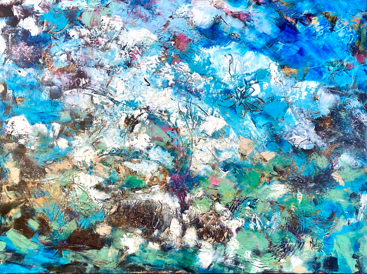 Oil & Cold Wax Painting Original "Headlong Water & Perpetual Sand - Mother Earth 3" by Marilyn Wells