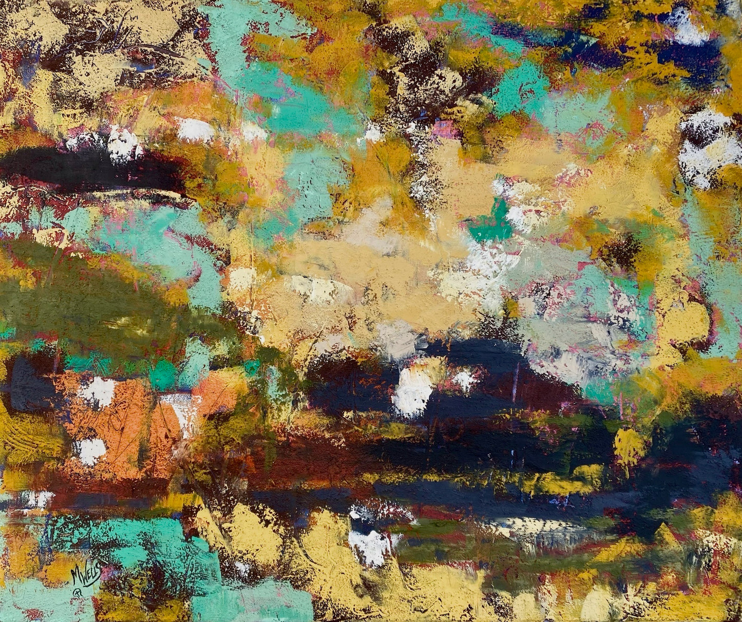 “At Blackwater Pond - Mother Earth Series 7” Oil and Cold Wax Painting by Marilyn Wells