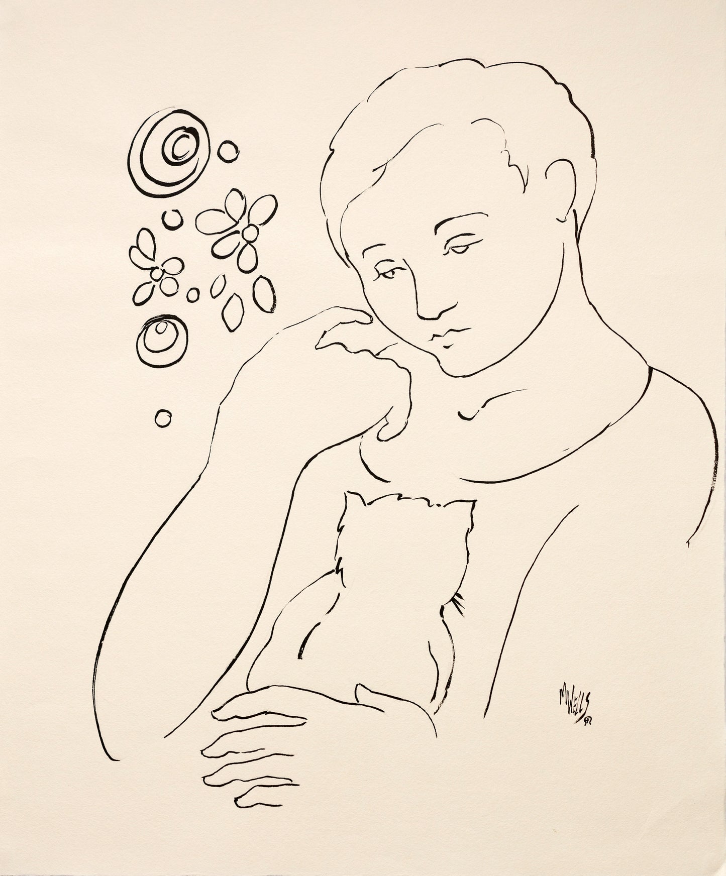 Original Line Drawing “My Forever Friend” 20" x 16.5" Ltd Ed. by Marilyn Wells