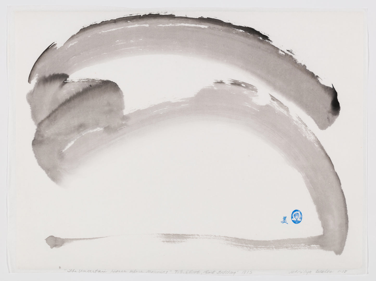 "Uncertain Hour" abstract sumi e Original by Marilyn Wells, ink on paper, matted and framed.