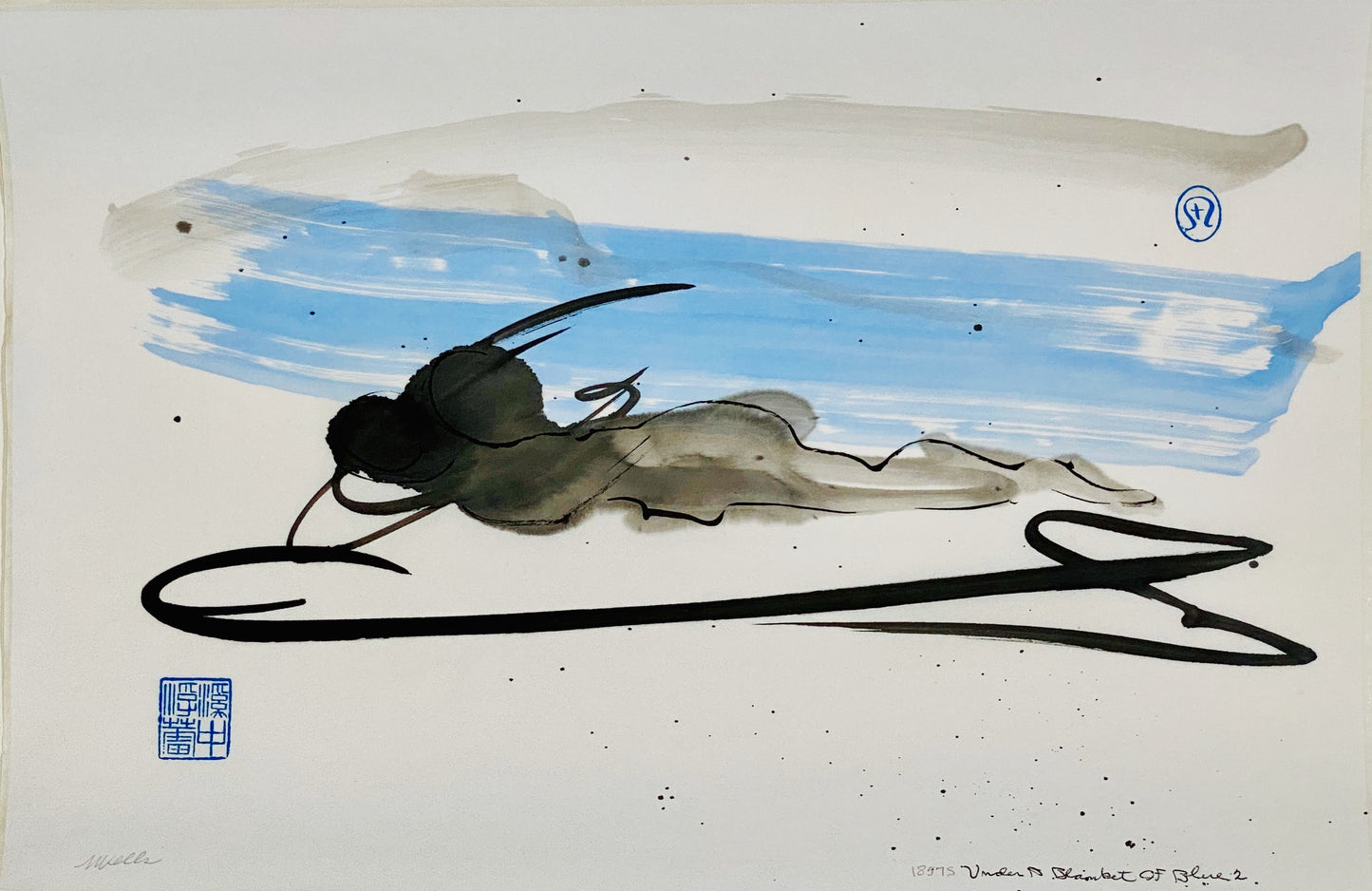Abstract sumi e Original “Under A Blanket of Blue” by Marilyn Wells