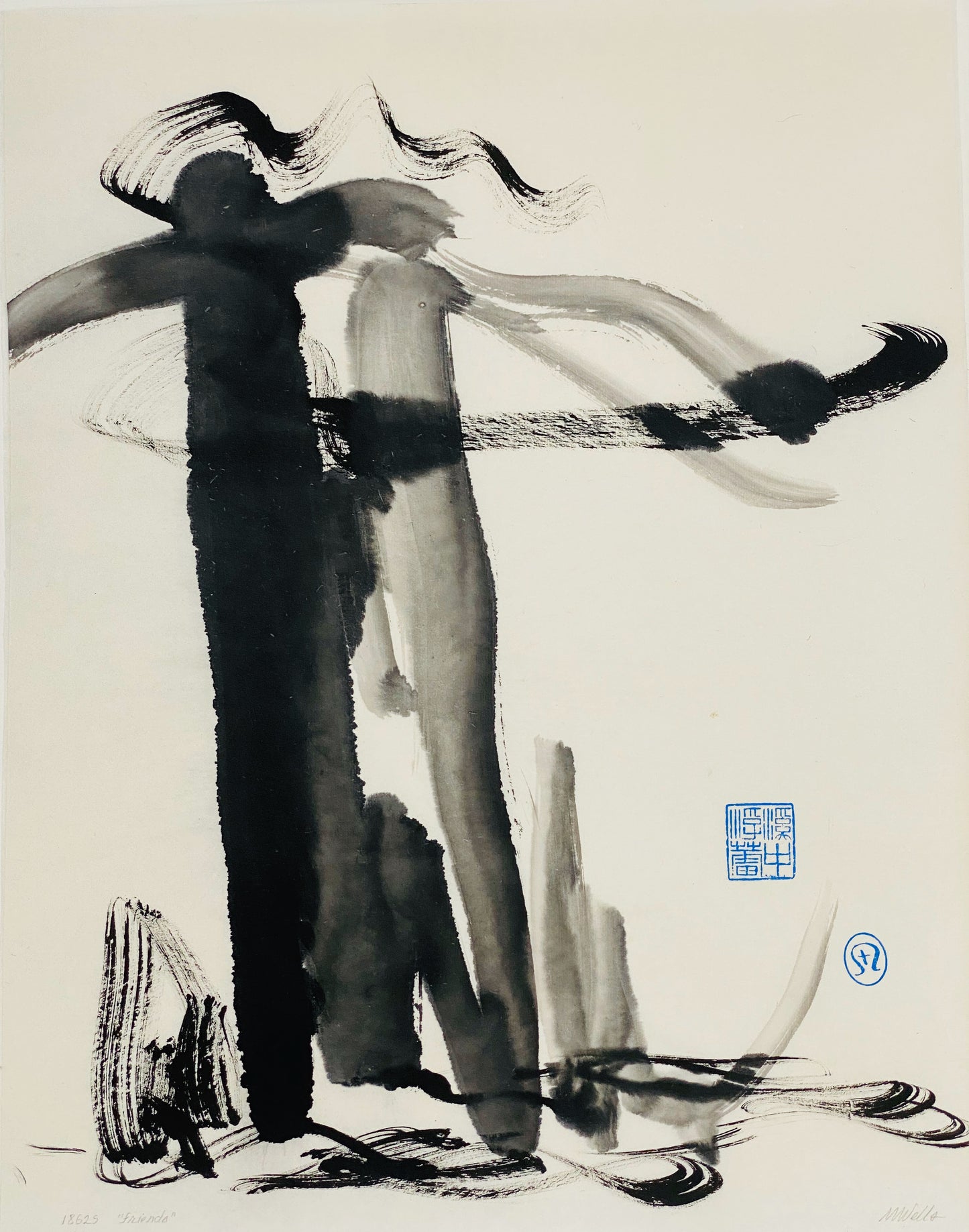 Abstract sumi e Original “Friends” by Marilyn Wells