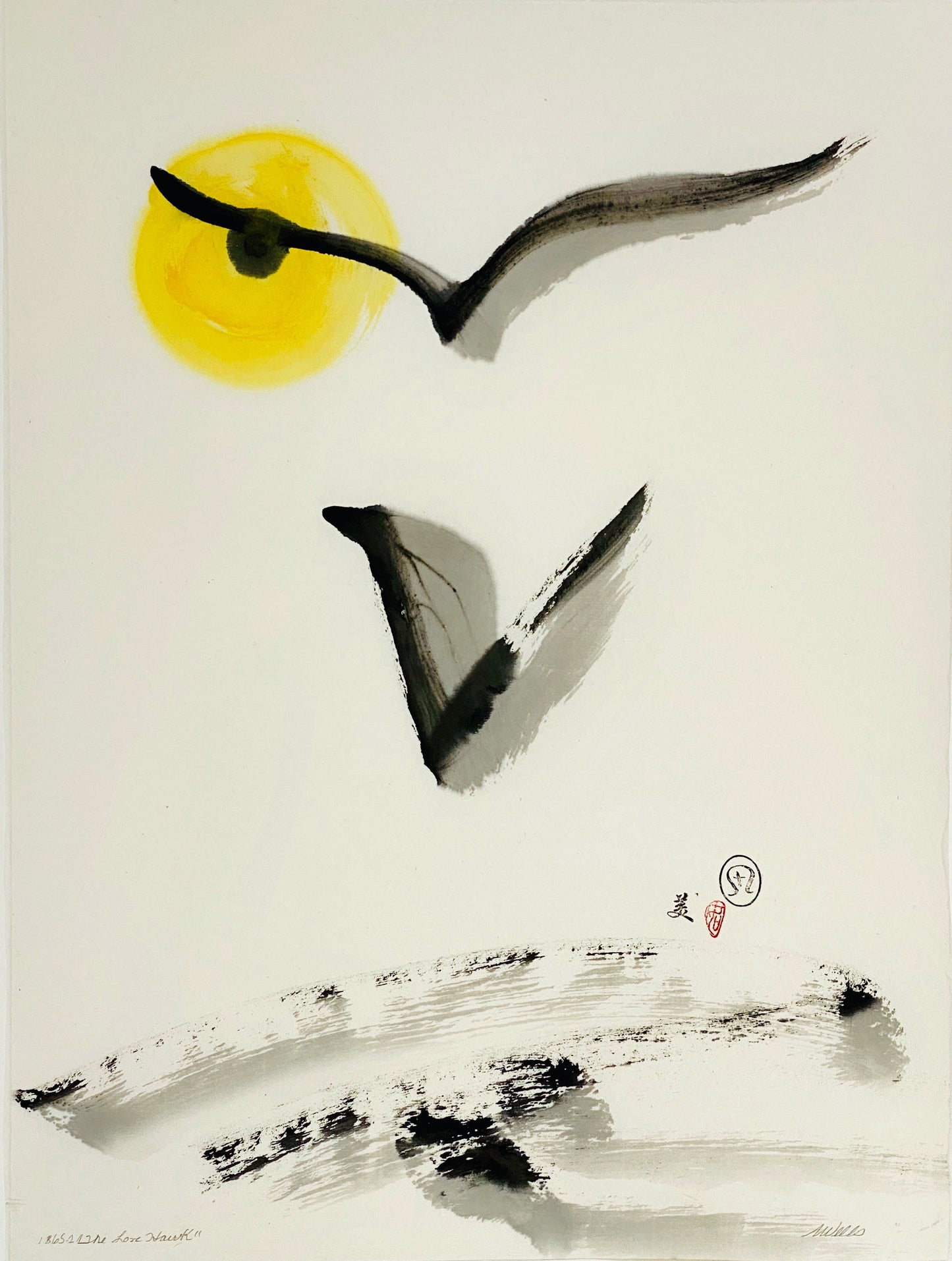 Abstract sumi e print "Love Hawk 2” by Marilyn Wells