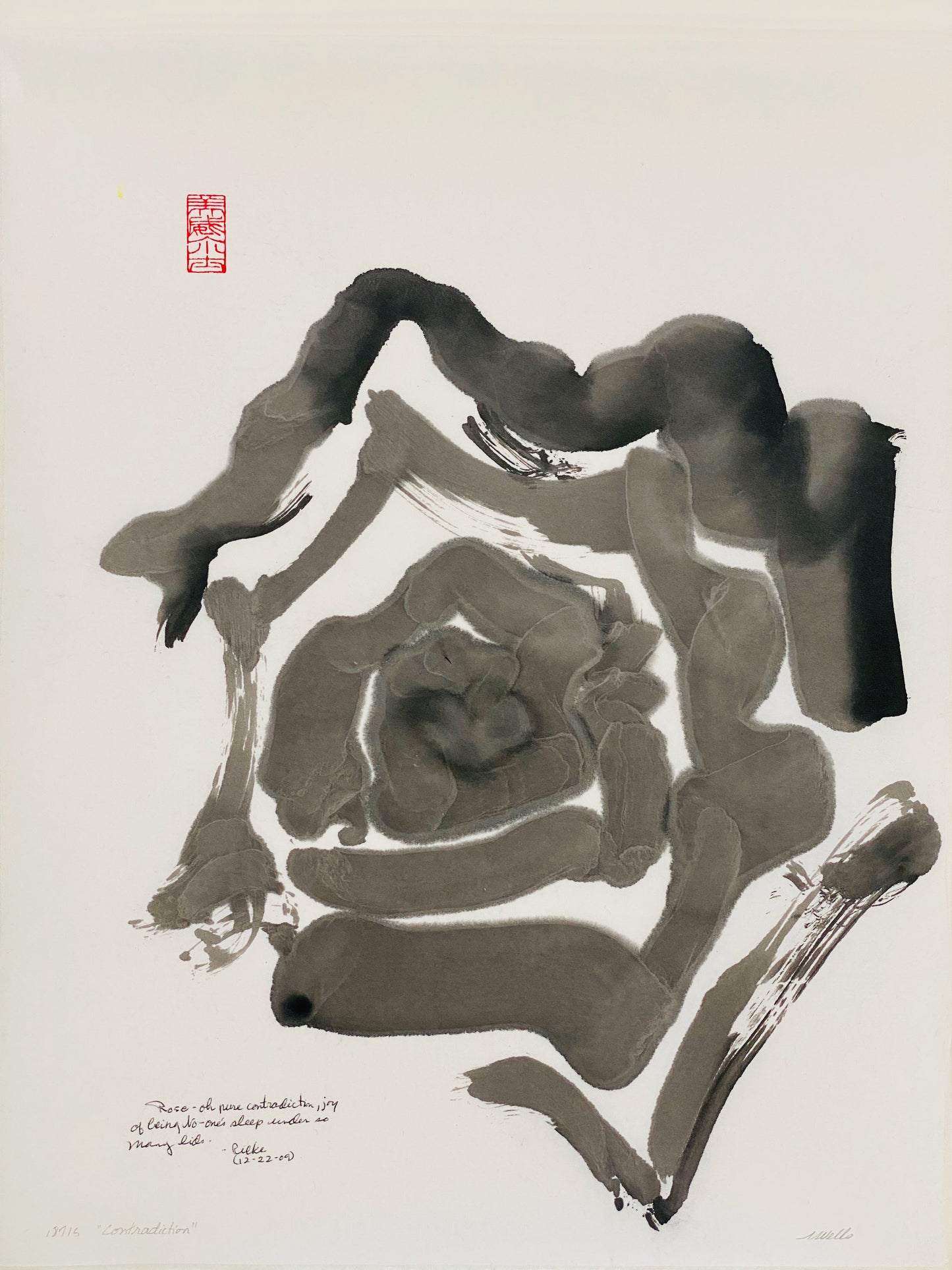 Abstract sumi e Print “Rose of Pure Contradiction” by Marilyn Wells