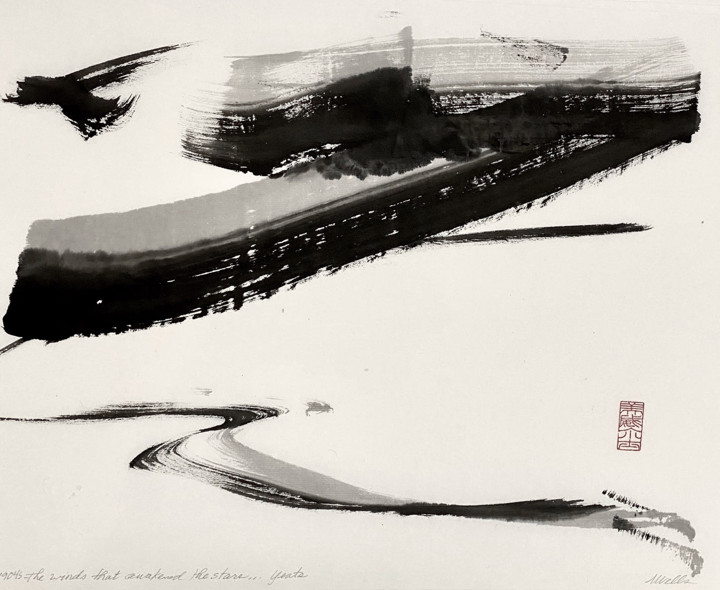 “Winds that Awakened Stars” by Marilyn Wells. Abstract sumi e Original