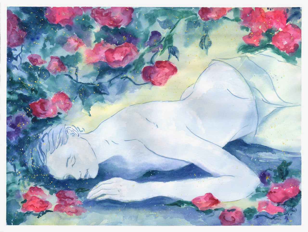 "Persephone" watercolor by Marilyn Wells of the Goddess of Spring and renewal. Edit alt text