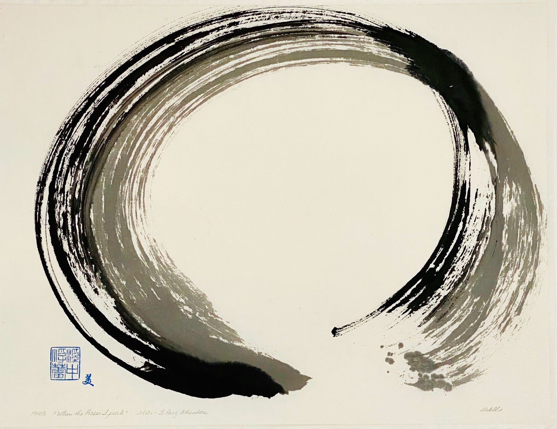 “When the Roses Speak” by Marilyn Wells - Original Abstract Sumi e Painting - Black Ink on Mulberry Paper