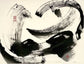 “Grow Sweetly Wild” by Marilyn Wells, ink wash, black on white,  Abstract Sumi e Painting