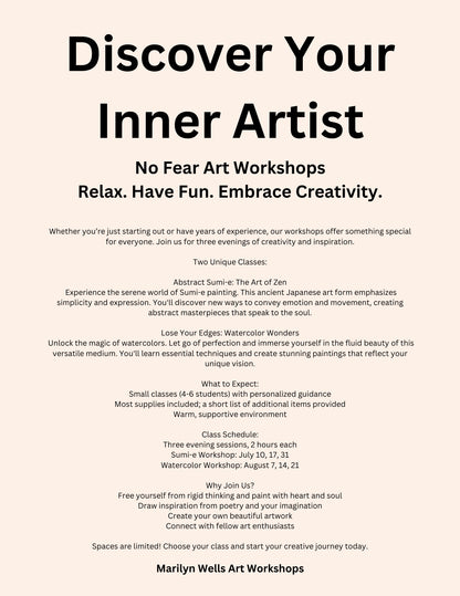 Evening Workshops, Sumi e & Watercolor, Summer 2024
