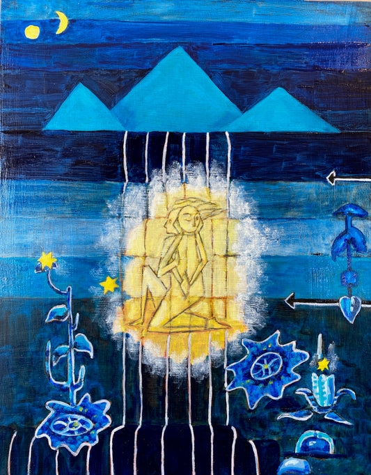 Eve's Waters 9 - by Marilyn Wells with Dream Symbols in blues with yellow details