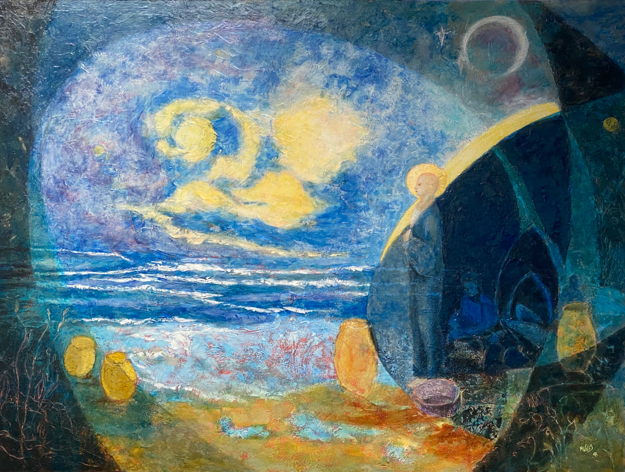 "Ascent to Origin" by Marilyn Wells, 48" x 36", oil & cold wax on wood panel