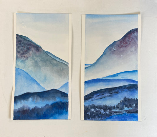 "Blue Mountain Memories #2" watercolor diptych by Marilyn Wells