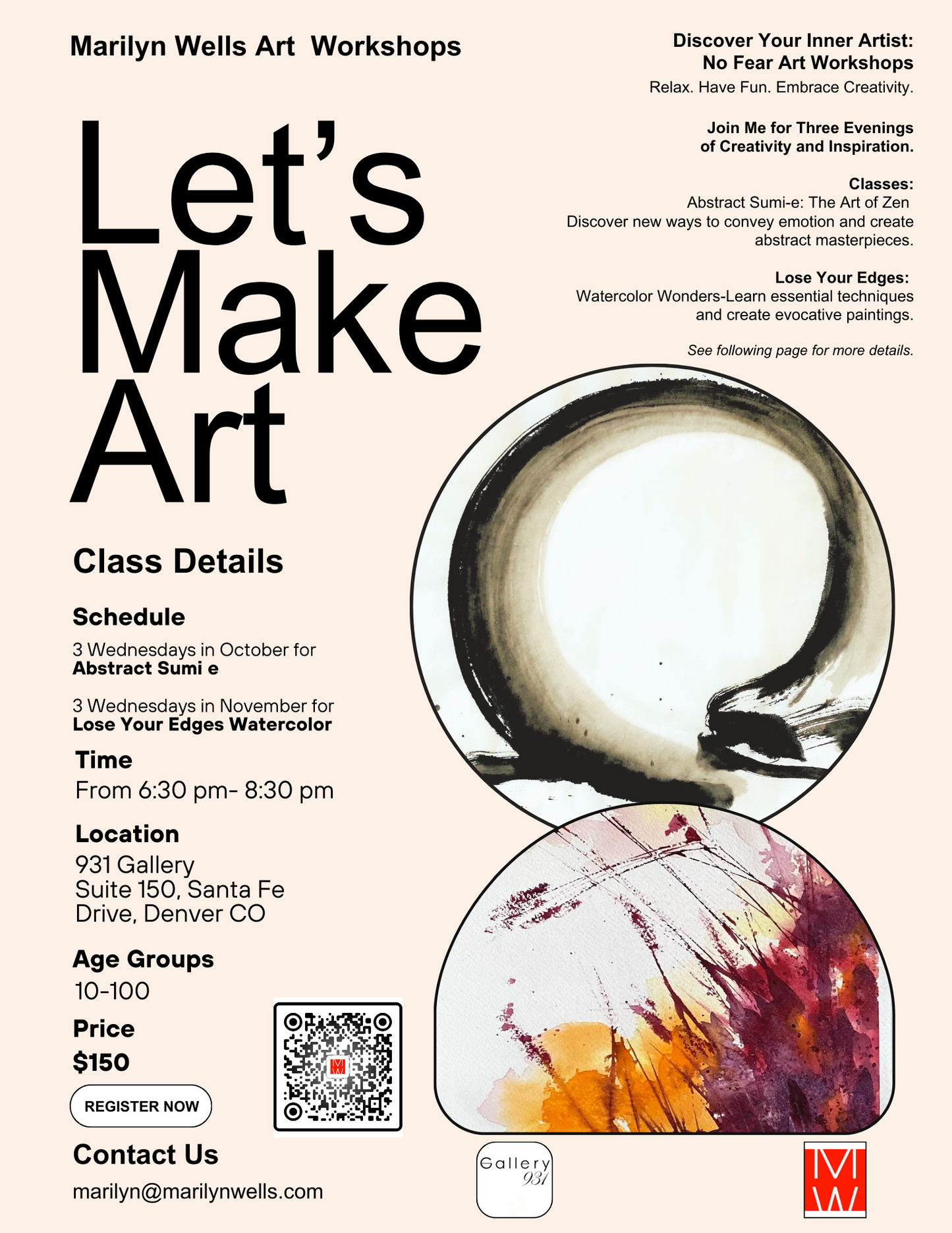 Evening Workshops, Sumi e & Watercolor, October, November 2025