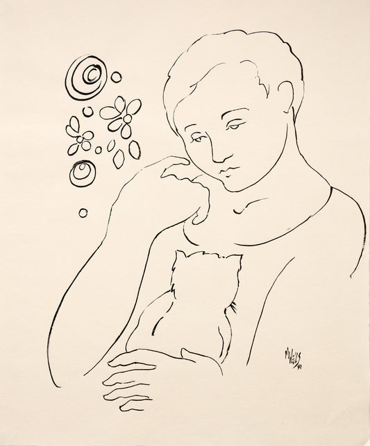 Original Line Drawing “My Forever Friend” 20" x 16.5" Ltd Ed. by Marilyn Wells