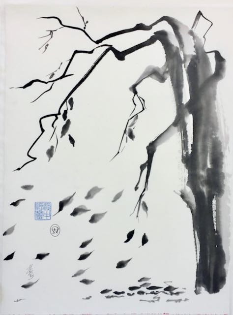 Abstract sumi e Original  “Your Wind Shivers My Tree” by Marilyn Wells