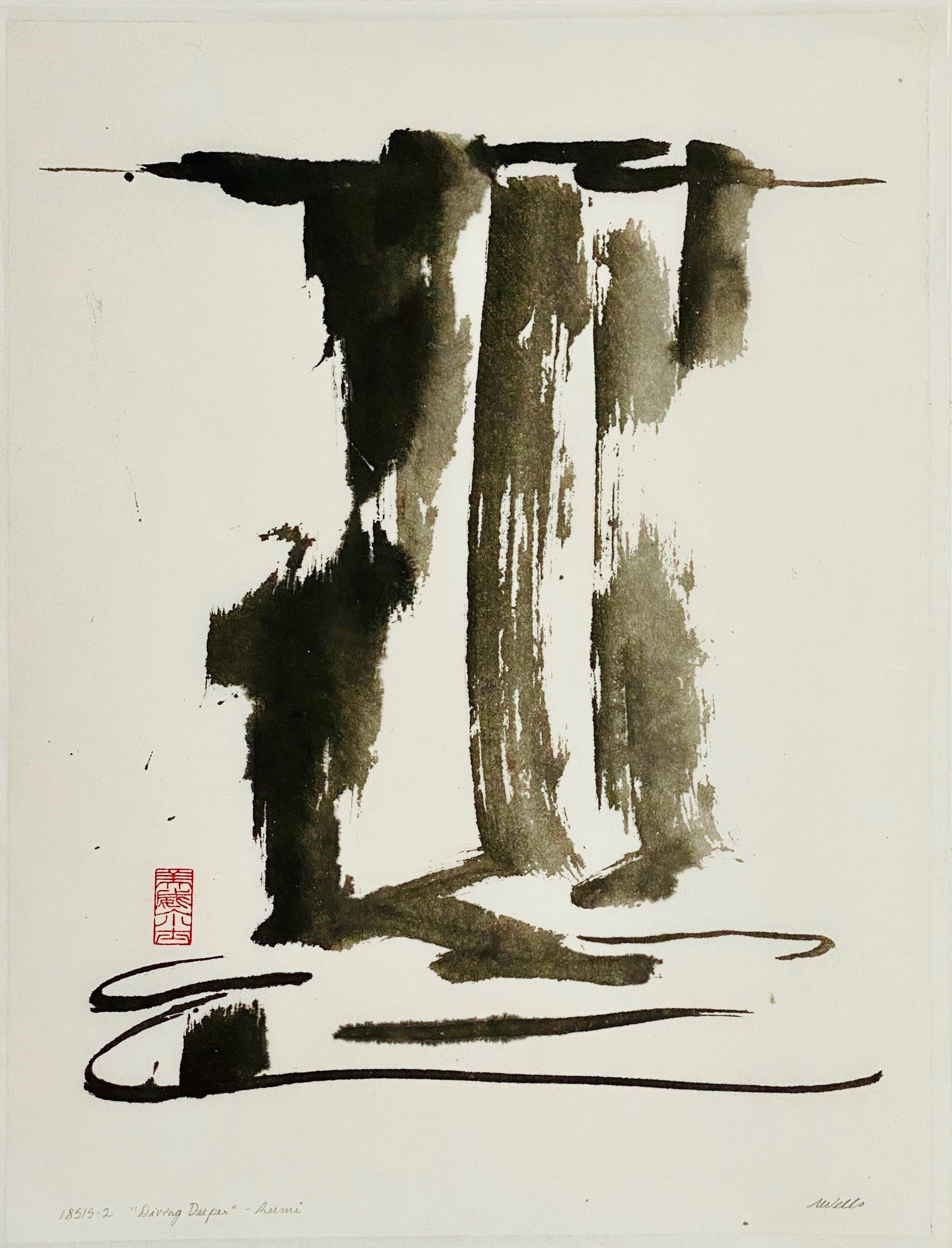 Abstract sumi e Print “Dive a Thousand Times Deeper-3” by Marilyn Wells