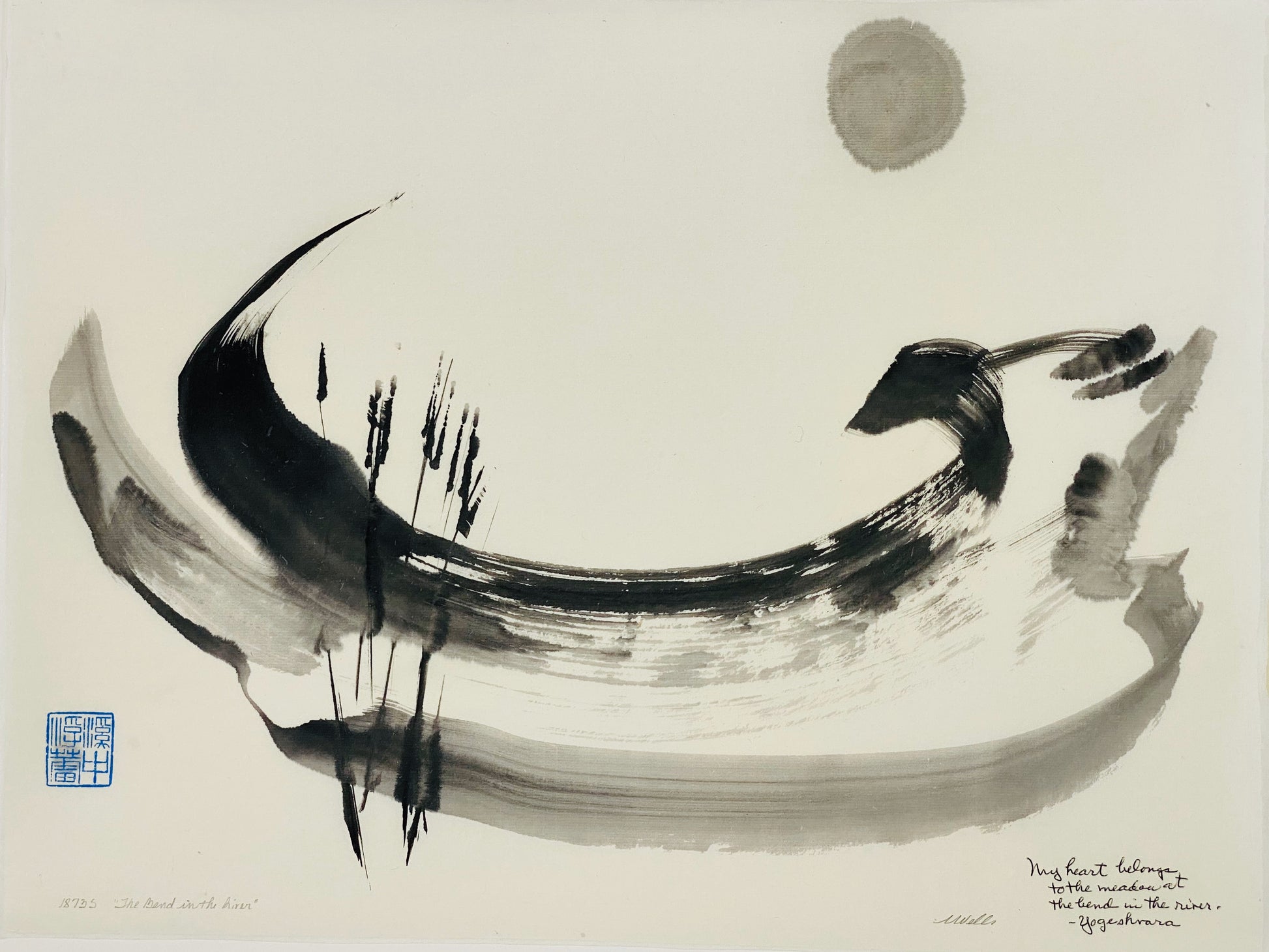 Abstract sumi e Original“The Bend in the River” by Marilyn Wells