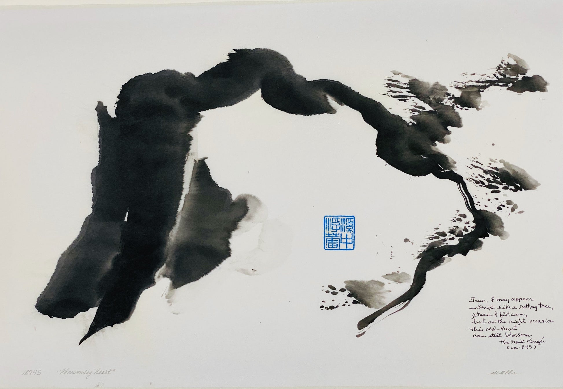 Abstract sumi e Print “My Blossoming Heart” by Marilyn Wells