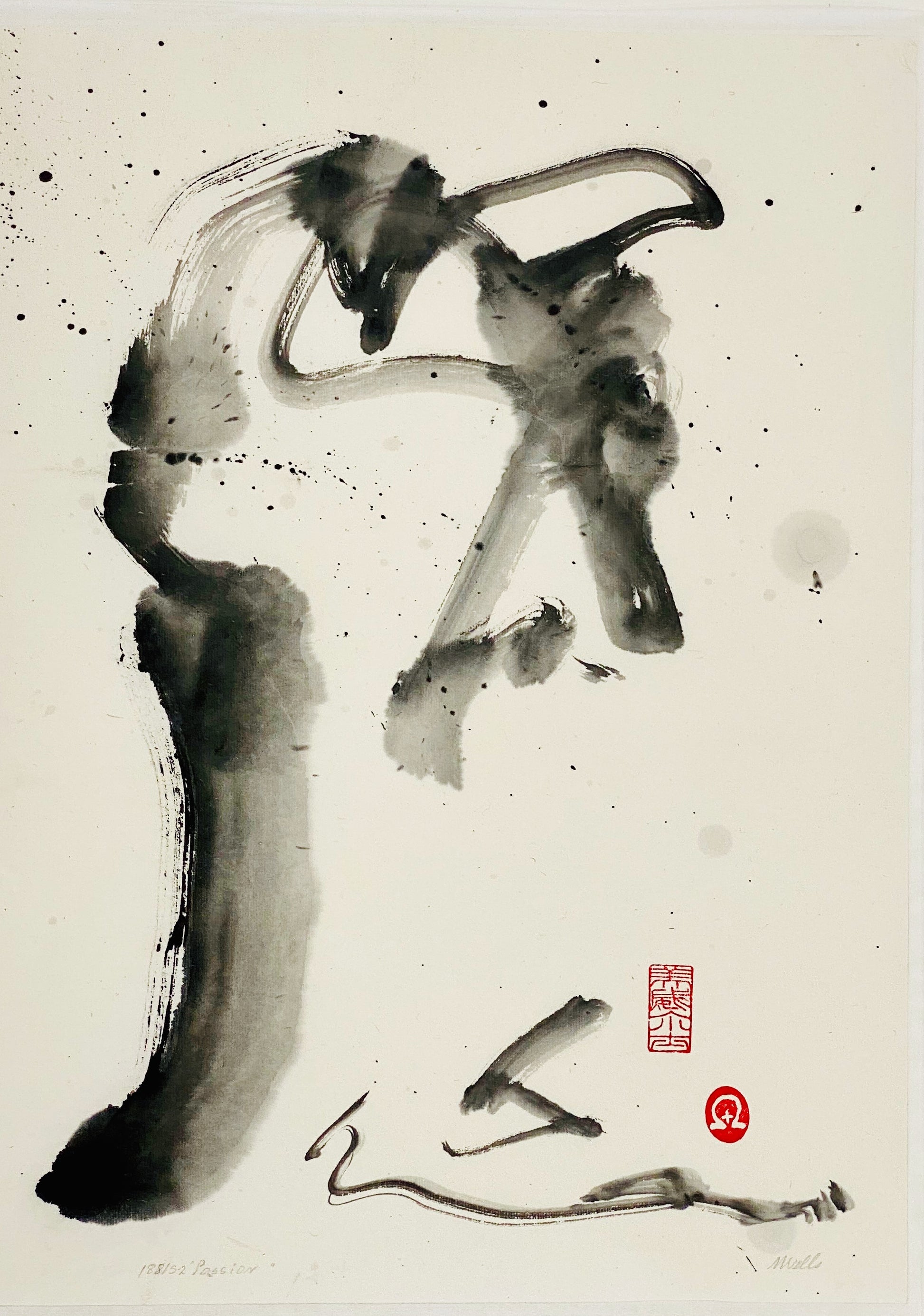 Abstract sumi e print “Passion” by Marilyn Wells