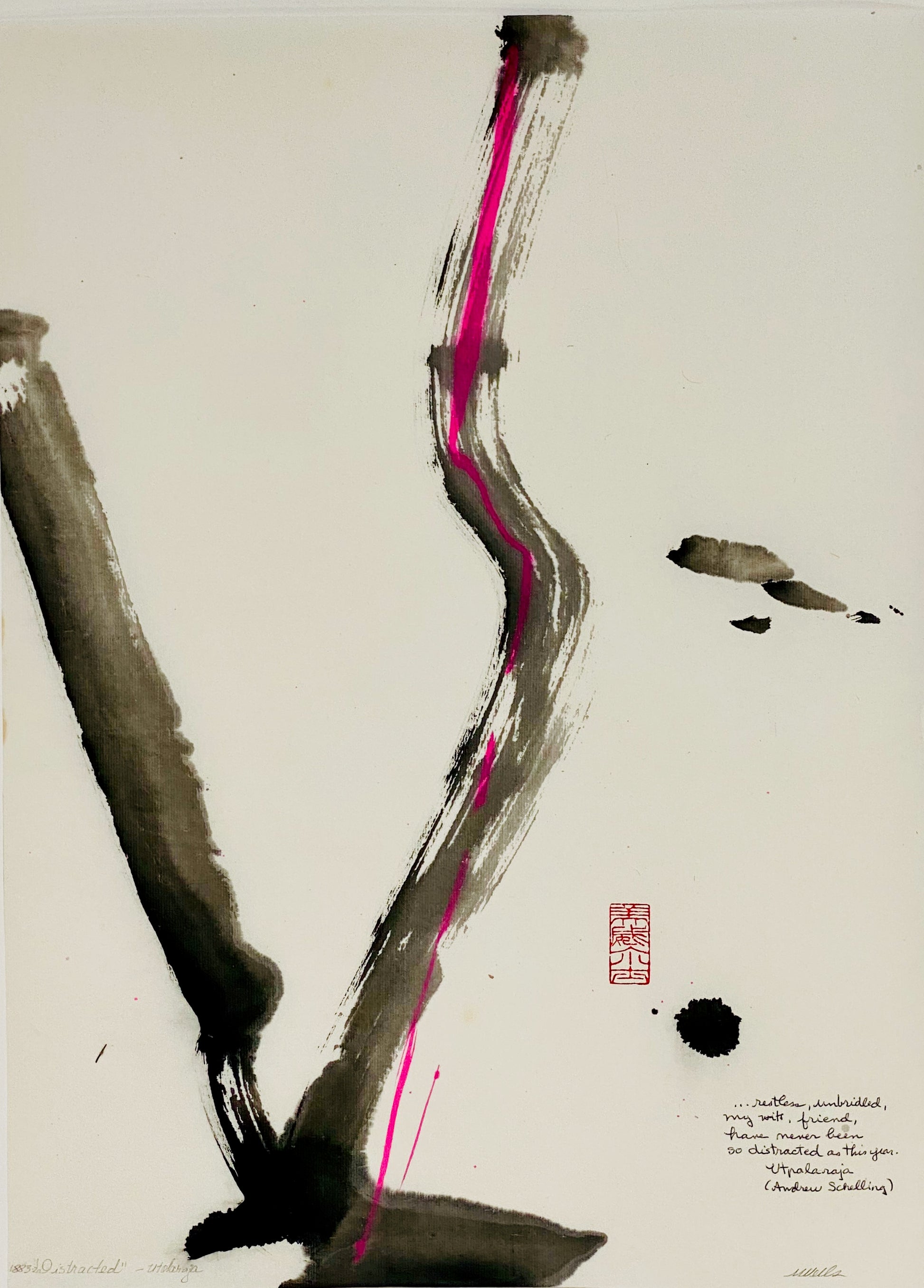 Abstract sumi e original “Distracted” by Marilyn Wells