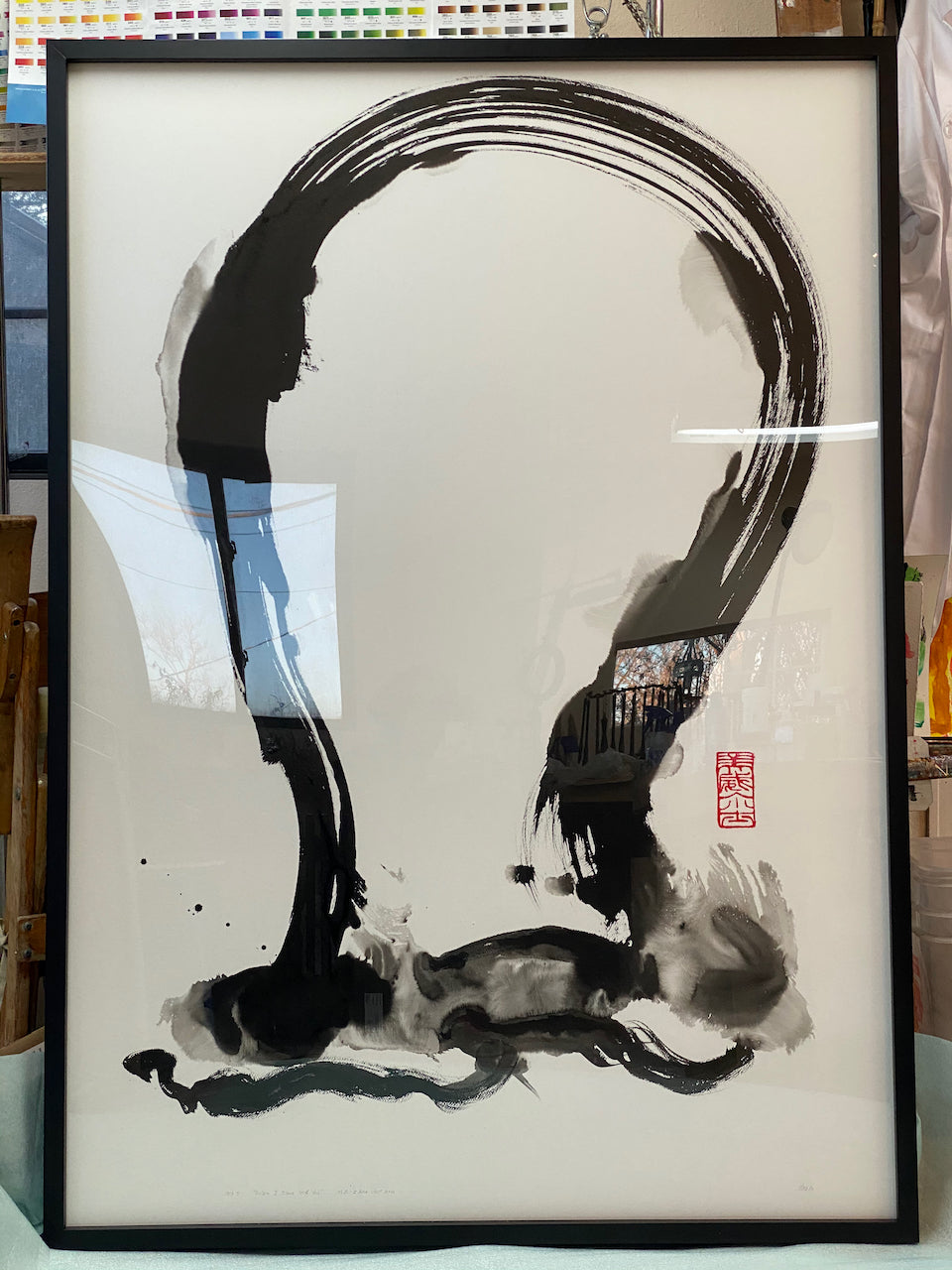 “Your Glorious Laughter” by Marilyn Wells Abstract sumi e Original, Framed 42” x 60”