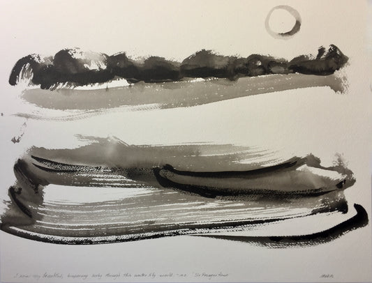 "I Am Rowing Home" abstract sumi e by Marilyn Wells