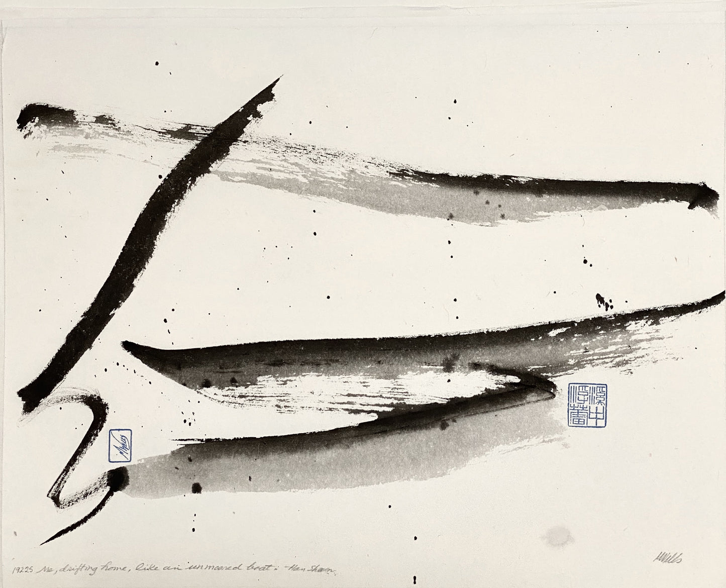 “Me Drifting Home” by Marilyn Wells, Zen Abstract sumi e Print