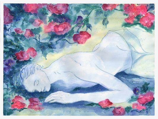 "Persephone" watercolor by Marilyn Wells of the Goddess of Spring and renewal.
