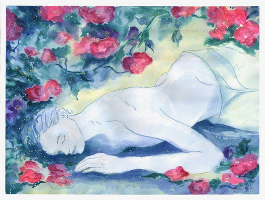 "Persephone" watercolor by Marilyn Wells of the Goddess of Spring and renewal.  Edit alt text